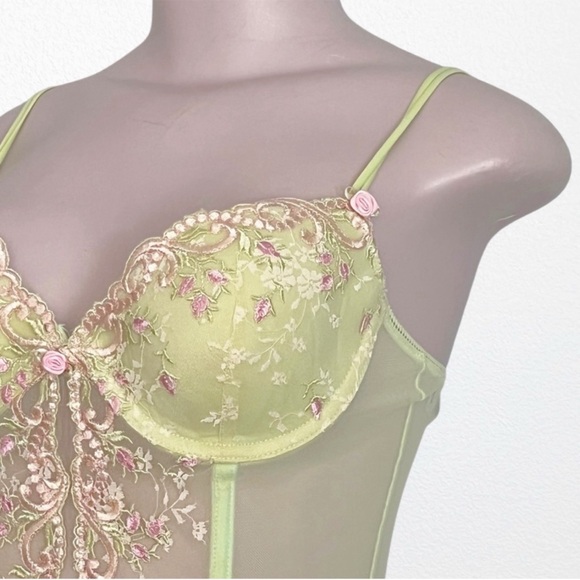 Y2K Fairycore Garden Fairy Embroidered Bustier Lime by Delicates SZ 36-38B/C - Picture 4 of 14